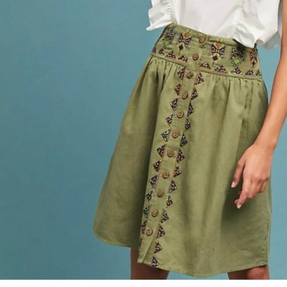 Anthropologie Dresses & Skirts - Anthro Maeve | Embroidered Linen Utility Skirt | 8